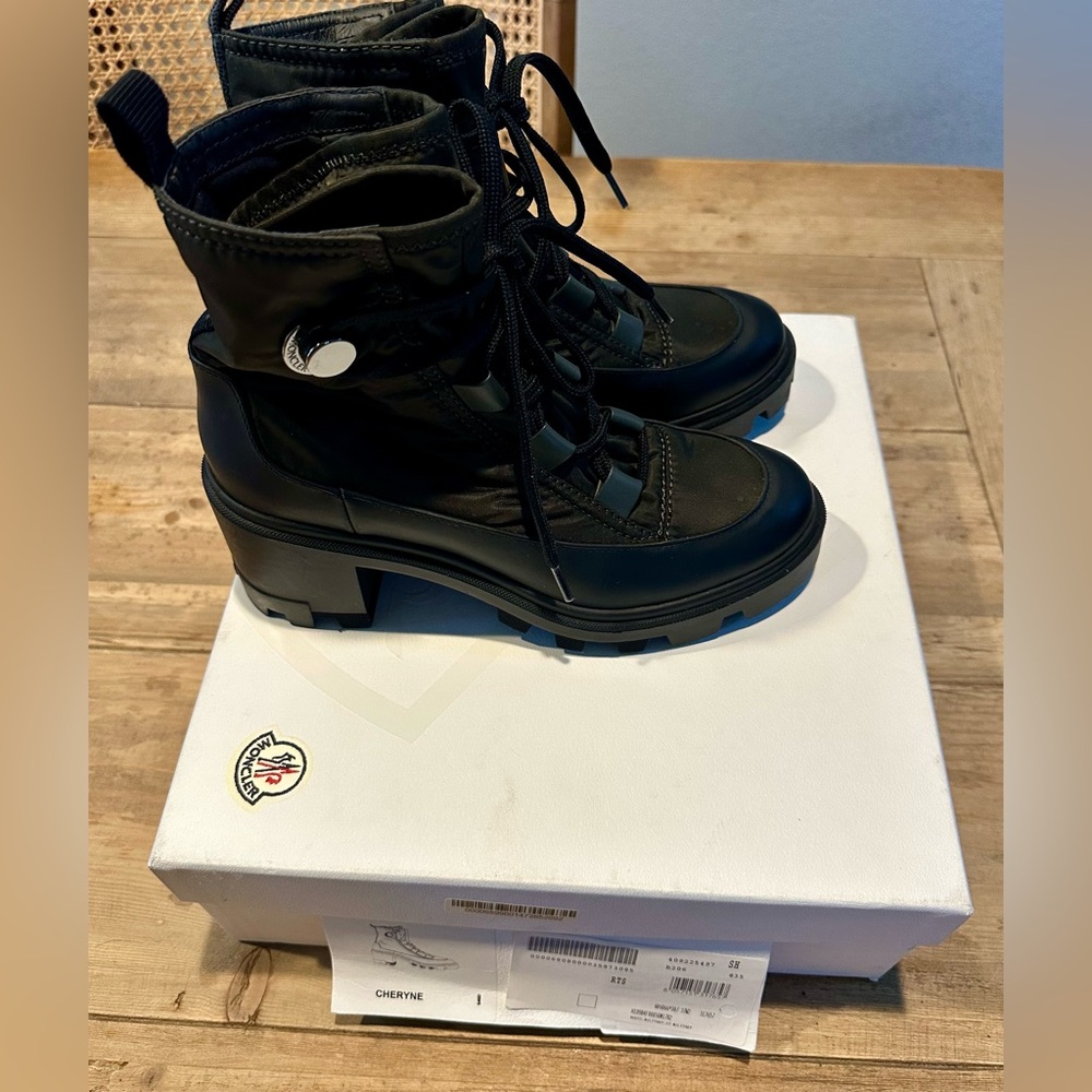 Well pre-loved MONCLER Lug Sole Bootie (Women) / Military Color / Size 7US/37EU